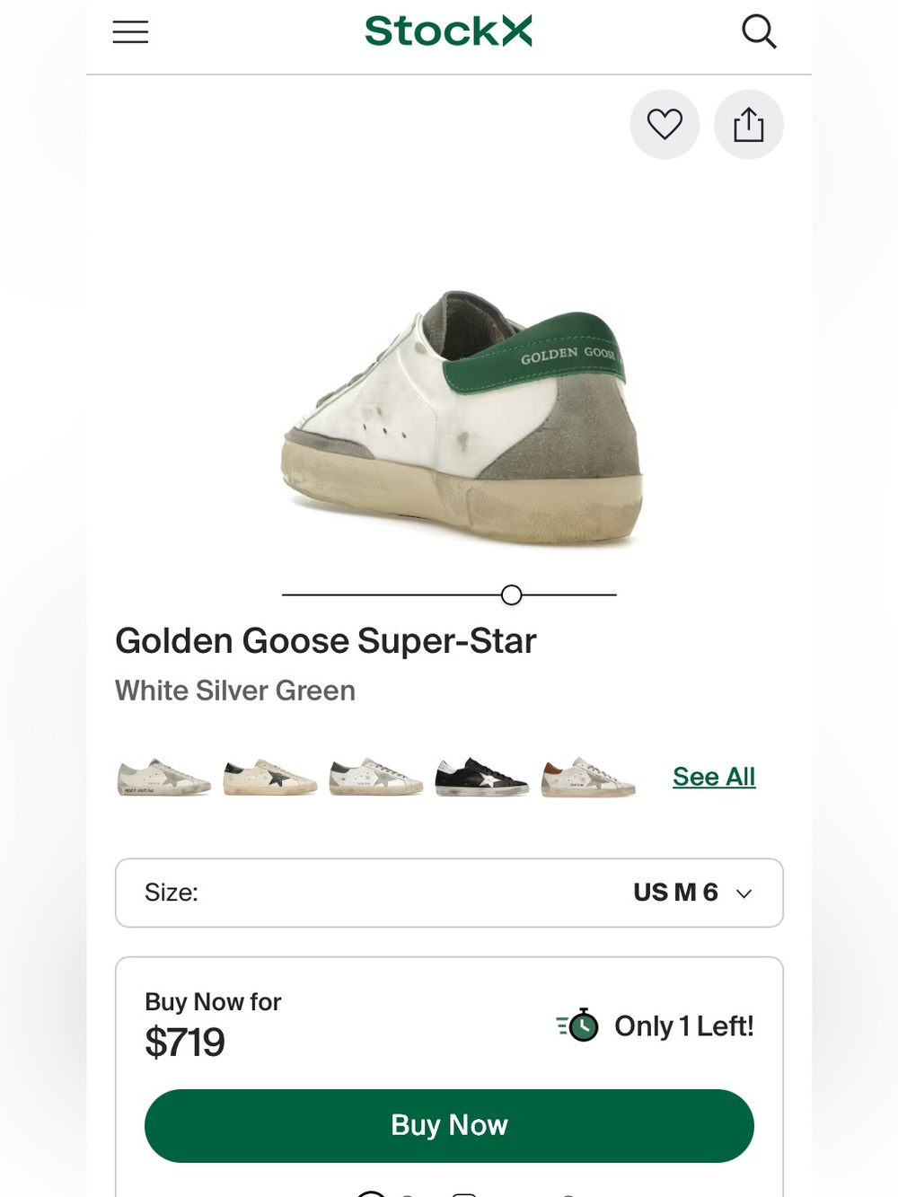 Golden Goose White Leather Sneakers with Green Heel and Silver Star Accent - Picture 11 of 12